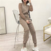 Two Piece Tracksuit Long Sleeve Coat And Trousers Leopard Patchwork Knit Casual Suit Set 2023 Autumn Female Korean