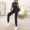 Two Piece Tracksuit Long Sleeve Coat And Trousers Leopard Patchwork Knit Casual Suit Set 2023 Autumn Female Korean