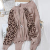 Two Piece Tracksuit Long Sleeve Coat And Trousers Leopard Patchwork Knit Casual Suit Set 2023 Autumn Female Korean