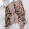 Two Piece Tracksuit Long Sleeve Coat And Trousers Leopard Patchwork Knit Casual Suit Set 2023 Autumn Female Korean