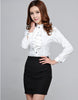 Two Piece Women Business Suits with Skirt and Tops Sets White Blouses & Shirts Ruffles Office Ladies Work Wear Clothes