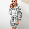 Two Pieces Set Plaid Skirt Suits Women Work Party Elegant Autumn Long Sleeve Jackets High Waist Pencil Mini Short Skirt