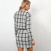 Two Pieces Set Plaid Skirt Suits Women Work Party Elegant Autumn Long Sleeve Jackets High Waist Pencil Mini Short Skirt