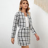 Two Pieces Set Plaid Skirt Suits Women Work Party Elegant Autumn Long Sleeve Jackets High Waist Pencil Mini Short Skirt