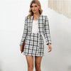 Two Pieces Set Plaid Skirt Suits Women Work Party Elegant Autumn Long Sleeve Jackets High Waist Pencil Mini Short Skirt