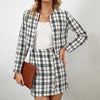 Two Pieces Set Plaid Skirt Suits Women Work Party Elegant Autumn Long Sleeve Jackets High Waist Pencil Mini Short Skirt