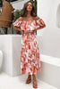 Two Pieces Set Women Pattern Printed Slash Neck Off The Shoulder Short Tops A-line Midi Skirt Lady Boho Beach Maxi Skirts Suits