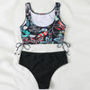 Two-piece Women Sexy Floral Print Swimsuit Backless Ripple Temperament Beachwear Split Bikini Biquinis Feminino