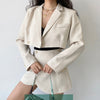 Two piece set Women Cropped Blazer and Mini Skirt Solid Elegant Office Ladies Outfits Long Sleeve Navel Exposed Irregular Suits