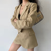 Two piece set Women Cropped Blazer and Mini Skirt Solid Elegant Office Ladies Outfits Long Sleeve Navel Exposed Irregular Suits