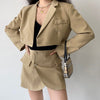 Two piece set Women Cropped Blazer and Mini Skirt Solid Elegant Office Ladies Outfits Long Sleeve Navel Exposed Irregular Suits