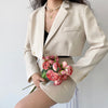 Two piece set Women Cropped Blazer and Mini Skirt Solid Elegant Office Ladies Outfits Long Sleeve Navel Exposed Irregular Suits