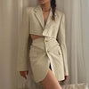 Two piece set women skirt suits office elegant cropped blazer and skirt set long sleeve notched blazer and skirt sets suits sexy