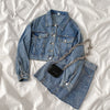 Two-piece suit women's summer 2022 Korean denim jacket + high waist denim skirt