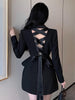 UCXQ Korean Back Bandage Bow Hollow Out Blazers Chic Buttons Office Lady Elegant Women Suit Jacket Autumn Tide 10AB3042