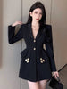 UCXQ Korean Back Bandage Bow Hollow Out Blazers Chic Buttons Office Lady Elegant Women Suit Jacket Autumn Tide 10AB3042