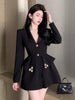 UCXQ Korean Back Bandage Bow Hollow Out Blazers Chic Buttons Office Lady Elegant Women Suit Jacket Autumn Tide 10AB3042