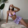 UNISUIT Summer Ladies Butterfly Print Bikini & Split Gauze Skirt Push Up Three Piece Swimwear Bikini Set