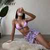 UNISUIT Summer Ladies Butterfly Print Bikini & Split Gauze Skirt Push Up Three Piece Swimwear Bikini Set