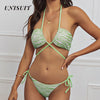 UNISUIT Summer Women's Bikini Sexy Lace Up Striped Printed Split Swimsuit Swimsuit Set Floral Swimsuit Set