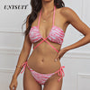 UNISUIT Summer Women's Bikini Sexy Lace Up Striped Printed Split Swimsuit Swimsuit Set Floral Swimsuit Set