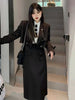 UNXX 2 Piece Set Ladies Suit Collar Short Coat Top+High Waist Skirt Women Skirt Suits 2 Piece Blazer and Skirt Harajuku