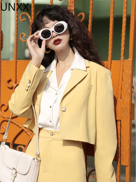 UNXX 2023 Summer Women Sets 2 Piece Outfits Blazers Matching Long Skirt Office Lady Pockets Fashionable Suit High Street Y2k