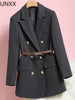 UNXX 2023 Autumn Winter  Women Black Brown OL Office Blazer with Belt Spring Design  Buttons Blazer Women