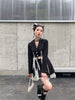 UNXX 2023 Spring Autumn Suit Women Bowknot Tie Design Open Waist Blazer+Mesh Ribbon Half Skirt Two Piece Set Women Skirt Suits