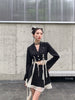 UNXX 2023 Spring Autumn Suit Women Bowknot Tie Design Open Waist Blazer+Mesh Ribbon Half Skirt Two Piece Set Women Skirt Suits