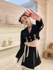 UNXX 2023 Spring Autumn Suit Women Bowknot Tie Design Open Waist Blazer+Mesh Ribbon Half Skirt Two Piece Set Women Skirt Suits