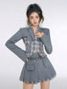 UNXX Autumn Elegant Two Piece Skirt Set Women Office Lady Patchwork Mini Skirt Suit Female Casual Long Sleeve Designer Skirt Set
