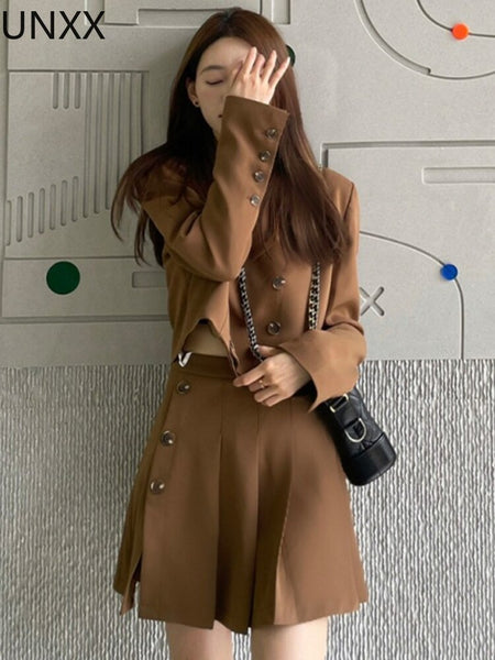 UNXX Autumn Product Small Fragrance Style Ladies Two-piece Long-sleeved Blazer Ladies Short Coat+high-waisted Skirt  Skirts