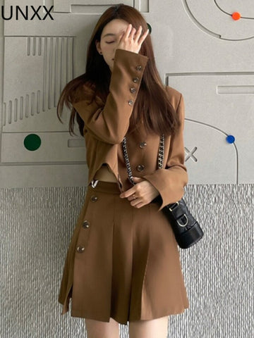 UNXX Autumn Product Small Fragrance Style Ladies Two-piece Long-sleeved Blazer Ladies Short Coat+high-waisted Skirt  Skirts