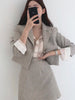UNXX Blazer & Suits Skirt Suits Full Sleeve Short Blazer Coat Slim High Waist Skirts Mini Solid Slim Casual Vintage 2 Pieces Set
