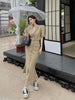 UNXX Deep V Suit Collar Puff Sleeve Short Suit + High Waist Split Fishtail Skirt Two-piece Women's Summer Suit Harajuku