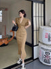 UNXX Deep V Suit Collar Puff Sleeve Short Suit + High Waist Split Fishtail Skirt Two-piece Women's Summer Suit Harajuku