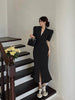 UNXX Deep V Suit Collar Puff Sleeve Short Suit + High Waist Split Fishtail Skirt Two-piece Women's Summer Suit Harajuku