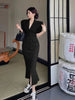 UNXX Deep V Suit Collar Puff Sleeve Short Suit + High Waist Split Fishtail Skirt Two-piece Women's Summer Suit Harajuku