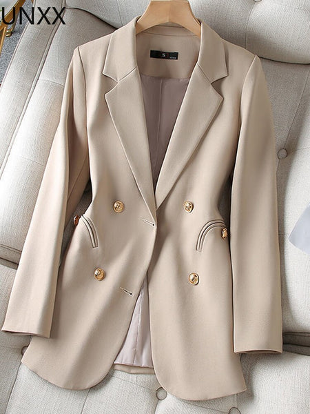 UNXX Female Temperament Notched Collar Double Breasted Solid Blazer 2023 Autumn Women Suit Coat Blazer Women Harajuku