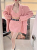 UNXX  Sweet Pink Blazer Skirt Set Girl Suit Coat +Camisole+ Mini Skirt Suit Female 3 Piece Set Women Summer Fall New