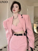 UNXX  Sweet Pink Blazer Skirt Set Girl Suit Coat +Camisole+ Mini Skirt Suit Female 3 Piece Set Women Summer Fall New