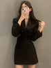 UNXX Jacket Skirt Two Piece Sets Long Sleeve V-neck Coat Suit Autumn 2023+ Mini Skirts Korean Office 2pc Set Elegant Black Suit