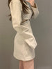 UNXX Jacket Skirt Two Piece Sets Long Sleeve V-neck Coat Suit Autumn 2023+ Mini Skirts Korean Office 2pc Set Elegant Black Suit
