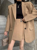 UNXX Korean Wool Coats Jackets Suit Women Autumn Winter Pure Color Loose Blazers Coat + High Waist Irregular Skirts Sets