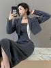 UNXX Korean Style Suits Sets Womens Spring Summer Pockets Short Jackets Outerwear High Street Slim Strap Dress Two Piece Set