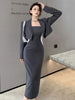 UNXX Korean Style Suits Sets Womens Spring Summer Pockets Short Jackets Outerwear High Street Slim Strap Dress Two Piece Set
