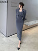 UNXX Korean Style Suits Sets Womens Spring Summer Pockets Short Jackets Outerwear High Street Slim Strap Dress Two Piece Set