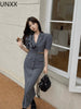 UNXX Korean Version of The Design Sense Suit Female Xia Yang Style Bow Blazer Short Top+high Waist Skirt Two-piece Tide