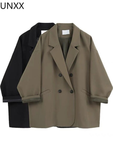UNXX Oversized Blazer for Women Loose Casual Long Sleeve Double Breasted Jacket 2023 Spring Female Fall 2023 Women Coat